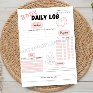 Baby Girl Daily Log Printable, Newborn Tracker, Feeding and Sleep Log, Nappy Diaper Tracker, Postpartum Planner, New Mum Journal PDF