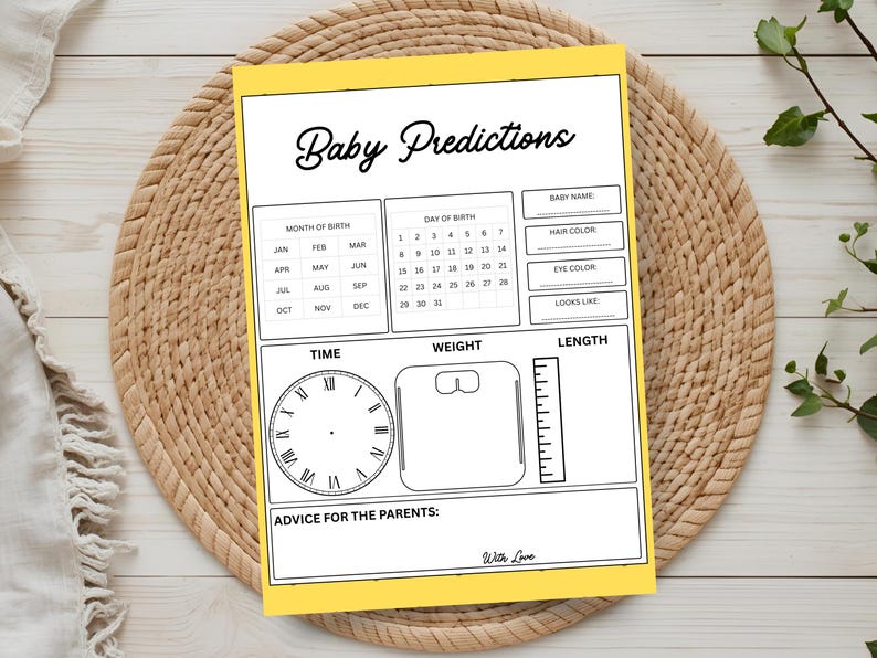 Baby Shower Prediction Game, Guess Baby Stats, Gender Neutral Activity ...