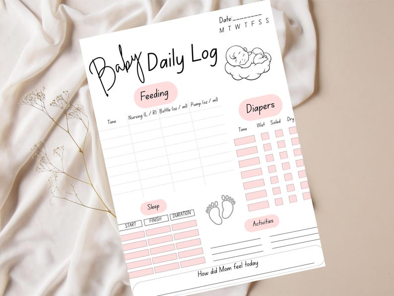 Baby Daily Log Tracker, Newborn Feeding Sleep Diaper Chart (digital ...