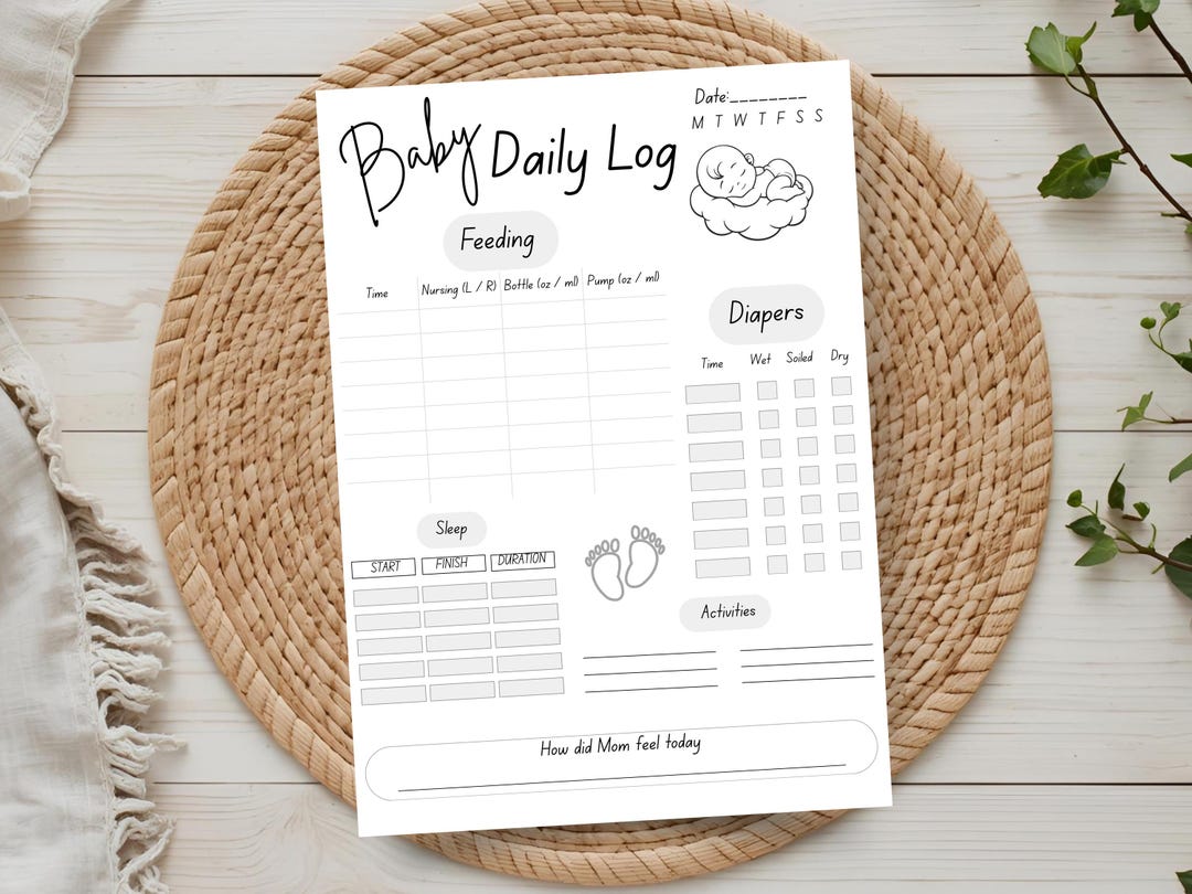 Baby Daily Log Tracker, Newborn Feeding Sleep Diaper Chart (digital ...