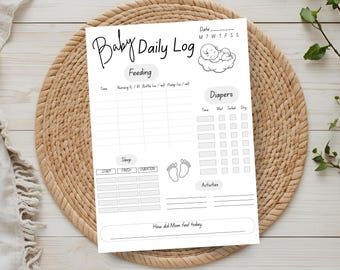 Baby Daily Log Tracker, Newborn Feeding Sleep Diaper Chart (digital ...