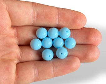 Perles de verre tchèques rondes bleu clair, ciel pastel lisse Fournitures créatives