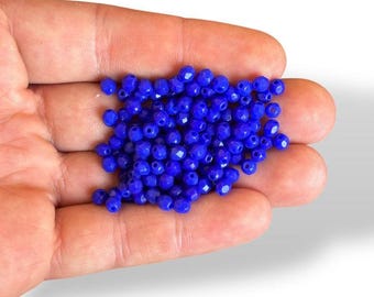 Perles en verre tchèques à facettes bleu roi, petites perles artisanales rondes en vrac