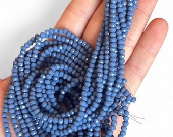 Perles de verre en cristal facettées, brins rondelles bleu ardoise, 4 mm pour la fabrication de bijoux