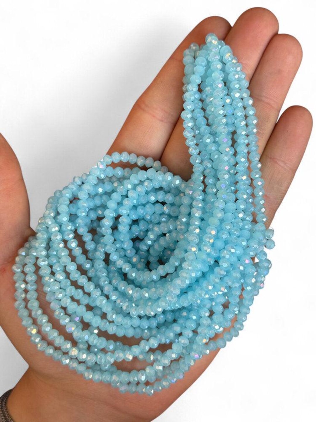 Light Blue Faceted Shimmering Beads, Iridescent Aqua Crystal Strands ...