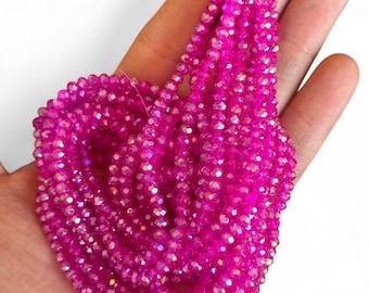 Perles de verre en cristal à facettes, rose fuchsia chatoyant, fabrication de bijoux en gros (4 mm)