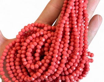 Perles rondelles en verre cristal à facettes, rose saumon corail Accessoires pour fabrication de bijoux (6 mm)