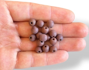 Perles rondes lisses en verre tchèque, brun mauve terre, Accessoires pour fabrication de bijoux