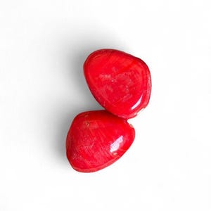Vibrant Red Tumbled Heart Beads, Handmade Glass Jewelry Making Supplies