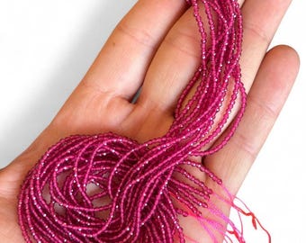 Perles de verre en cristal à facettes, microperles roses fuchsia, brin d'approvisionnement pour la fabrication de bijoux