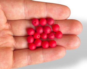 Perles rondes en verre tchèque rouge pavot mat, Accessoires pour fabrication de bijoux (paquet de 10 grammes)