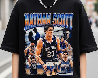 Camiseta Nathan Scott, Camiseta de fã de One Tree Hill, Camiseta retrô com estampa de basquete dos anos 90, Produtos oficiais do Tree Hill Ravens