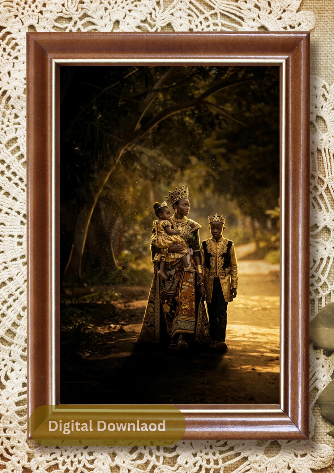 African Royal Family Wall Art | Regal Queen, Children, Gold Attire ...