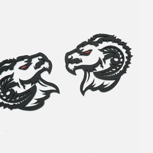 Set Of 2pcs Angry Hellram Hellgoat Goat Emblem 3D Badge Red Eye Black