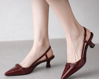 Pointed Toe Kitten Heels, Chic Minimal Buckle Pumps