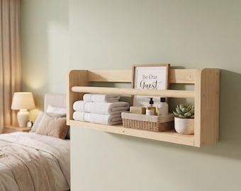 Wooden Wall Shelf Organizer | Rustic Floating Storage Rack, Minimalist Spice Bathroom Shelf