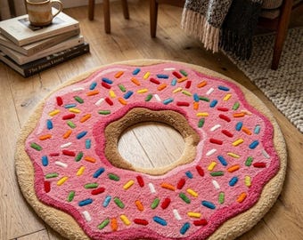 Donut Shaped Hand Tufted Rug, Playful Kitchen fun Decor