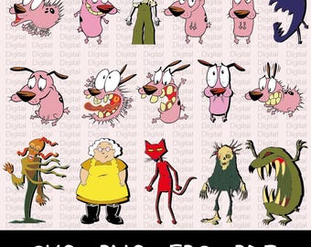 Courage the Cowardly Dog SVG Bundle, Retro Cartoon Cut file, Silhouette, Cricut file, Digital Download, Craft Supply