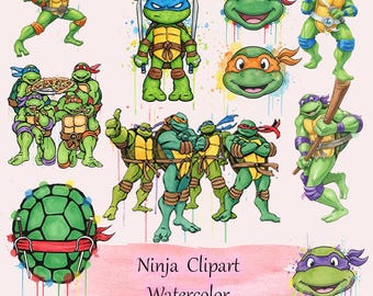 Cartoon Turtles Watercolor PNG Clipart, Cricut file, Digital Download, T-Shirt Design, Cut file, Silhouette