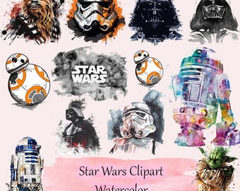 Star Wars Watercolor PNG Clipart, Cricut file, Digital Download, T-Shirt Design, Cut file, Silhouette, Retro Movie
