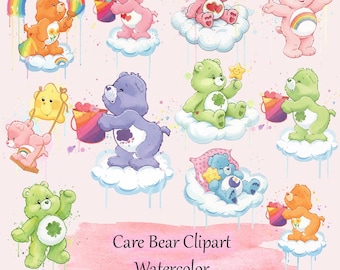 Care Bear Clipart Watercolor PNG, T-Shirt Design (Digital Download)