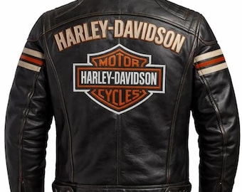 Blouson en cuir Harley Davidson pour homme noir en cuir de vachette véritable Blouson de course moto motard Cafe Racer HD équipement d'équitation cadeau pour motards