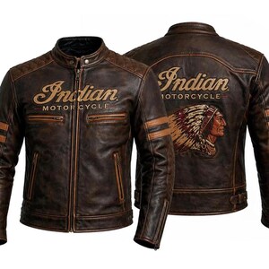 Brown Leather Indian Motorcycle Jacket - Etsy