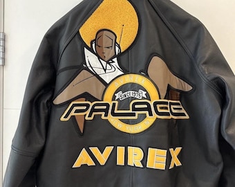 Avirex Palace skinnjacka svart äkta kohud Varsity bomber broderad New York streetwear Avirex jacka bästa presenten till honom