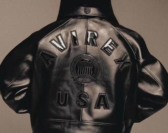 Avirex USA Icon Schwarz Lederjacke Unisex Echtes Rindsleder Flugbomberjacke Luxus Streetwear American Aviator Style Geschenk für Ihn