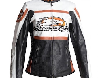 Women Harley Davidson Screamin Eagle Leather Jacket Genuine Cowhide Motorcycle Biker Jacket HD Riding Gear Streetwear Moto Coat Gift for Her