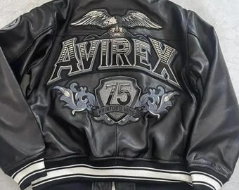 Avirex King 75 läderbomberjacka herr svart pilotjacka i äkta kohud handgjord läderjacka streetwear bikerjacka present till honom