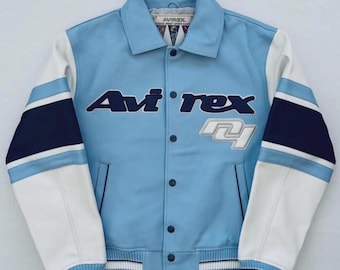 Avirex NY Läderbomberjacka Herr Äkta Kohud Varsity Bikerjacka Handgjord Läderjacka Lyxig Streetwear Gåva till Honom
