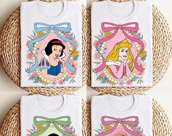 Disney Prinzessin Heat Transfer bereit zu drücken, Kokette Schleife Prinzessin Shirt Dtf, Vintage Blumenprinzessin Aufbügler, Princess Squad Dtf Transfer