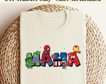 Transferencia DTF de Super Hero Mama, Regalo DTF para el Día de la Madre, Mamá Vengadora lista para imprimir, Impresión DTF para el Día de la Madre, Transferencia térmica de Spider-Man y Iron Man