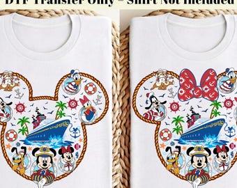 Transfer DTF Disney Cruise gotowy do druku, transfer termiczny Myszki Miki i Przyjaciele, projekt koszulki z motywem rejsu wycieczkowego, rodzinna wycieczka Disney