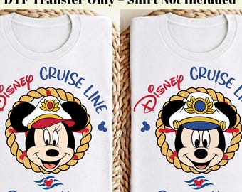 Niestandardowy nadruk DTF na rejsy Disney Cruise Line, spersonalizowany kapitan Myszki Miki i Minnie gotowy do druku, nadruk termotransferowy na koszulkę z wycieczką statkiem rodzinnym