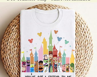 Transfer filmu "Toy Story Disney Castle" w formacie DTF, gotowy do druku w formacie DTF, transfer termiczny "Masz we mnie przyjaciela", rodzinne wakacje 2026 w formacie DTF, wycieczka do Disneya