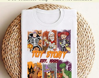 Transfer Toy Story na Halloween, Gotowy do Prasowania, Transfer Termotransferowy na Koszulkę z Upiornym Toy Story, Woody Buzz na Halloween, Transfer Termotransferowy na Film Halloween