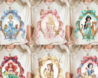Coquette Bow Disney Princess Vintage Dtf, Belle Ariel Elsa Cenicienta, Magic Kingdom Magical Castle Tee, Walt Disney Disney Girl Trip Gift