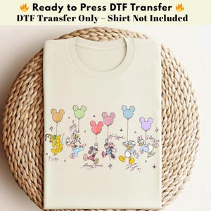 Musse Pigg ballong DTF, Disney värmepress, Pastell Musse Pigg och vänner DTF, Pressklar DTF överföring bild 1