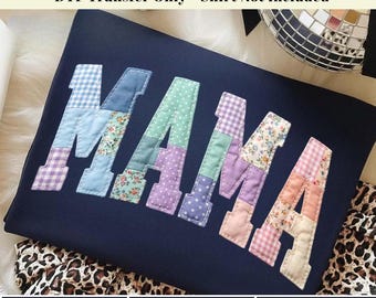 DTF na Dzień Matki, Transfer DTF z imitacją patchworku, Transfer termiczny Floral Mama, Transfer termiczny Grandma Core, Prasowanie vintage quilt Nana Gigi,