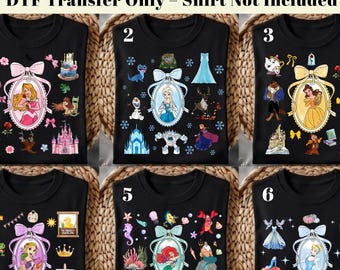 Película de transferencia térmica de princesas Disney lista para usar, película de transferencia térmica personalizada para camisetas, Elsa DTF, Rapunzel DTF, Ariel DTF, transferencia de chica Disney