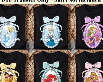 Disney Prinzessin Heat Transfer Pressfertig, Elsa Ariel Belle Rapunzel Dtf Transfer, Coquette Bow Prinzessin Shirt Dtf, Princess Squad Dtf
