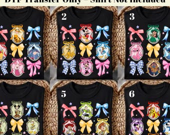 Disney Characters DTF Transfer Ready to Press, Magical Mouse Retro Heat Transfer, Cute Cartoon Characters Iron On, Coquette Bow Princess DTF
