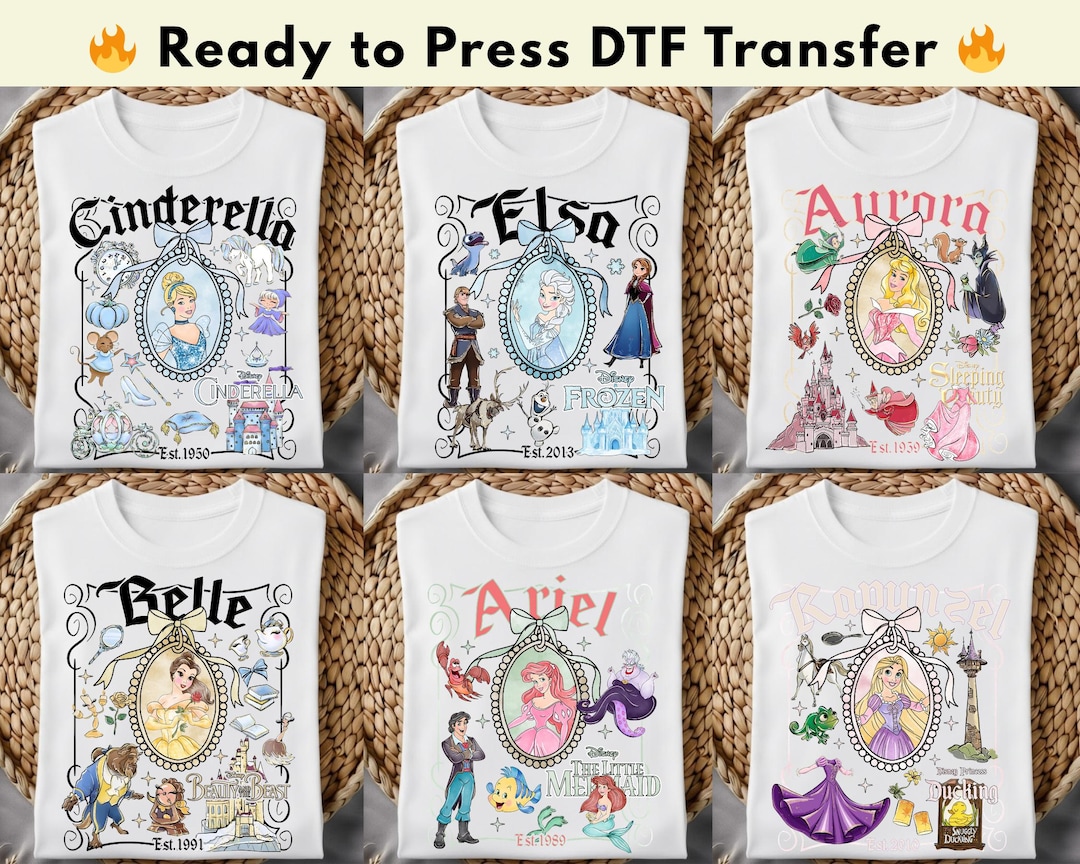 Disney Princess Heat Transfer Ready to Press, Elsa Ariel Belle Rapunzel ...