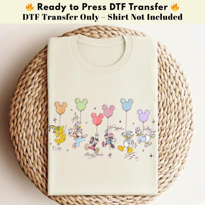 Musse Pigg ballong DTF, Disney värmepress, Pastell Musse Pigg och vänner DTF, Pressklar DTF överföring bild 1