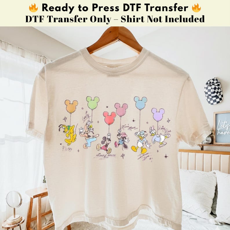 Musse Pigg ballong DTF, Disney värmepress, Pastell Musse Pigg och vänner DTF, Pressklar DTF överföring bild 2
