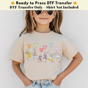 Musse Pigg ballong DTF, Disney värmepress, Pastell Musse Pigg och vänner DTF, Pressklar DTF överföring bild 3