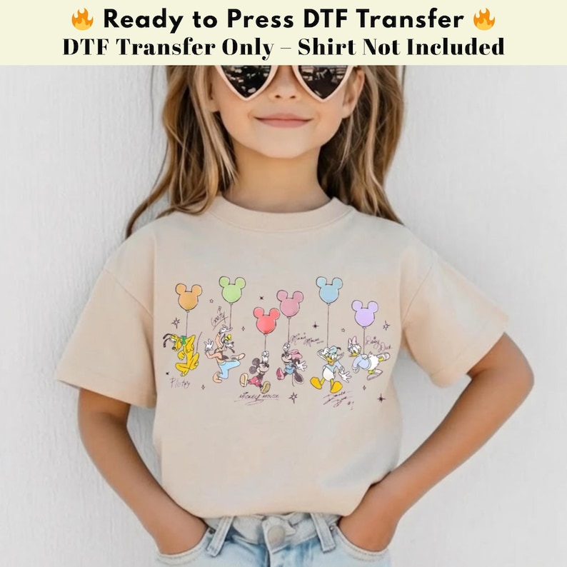 Musse Pigg ballong DTF, Disney värmepress, Pastell Musse Pigg och vänner DTF, Pressklar DTF överföring bild 3