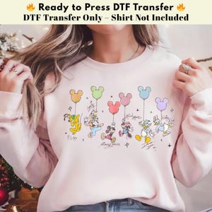 Musse Pigg ballong DTF, Disney värmepress, Pastell Musse Pigg och vänner DTF, Pressklar DTF överföring bild 4